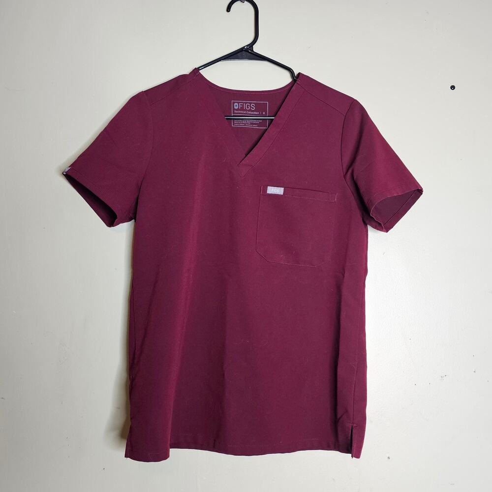 FIGS Technical Collection Catarina One-Pocket Scrub Top Maroon Womens Size S
